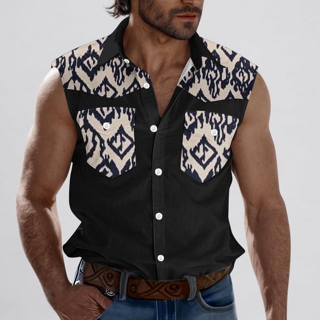 Camiseta sin mangas con cuello vuelto para hombre, estilo informal, con estampado del Día de la Independencia, cuello vuelto, sin mangas, bolsillos, deportiva, de poliéster
