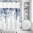 thumbnail image 2 of No Hook Shower Curtain, Blue Eucalyptus Leaves Shower Curtains for Bathroom with See Through Top Window, Weeping Spring Botanical Summer Waterproof & Washable Bath Curtain Extra Long 72"x84", 2 of 9