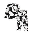 thumbnail image 2 of Kll Seamless Pattern Cute Panda Print Women'S Long Sleeve Pajamas With Pants Sleepwear Loungewear 2 Set-Medium, 2 of 9