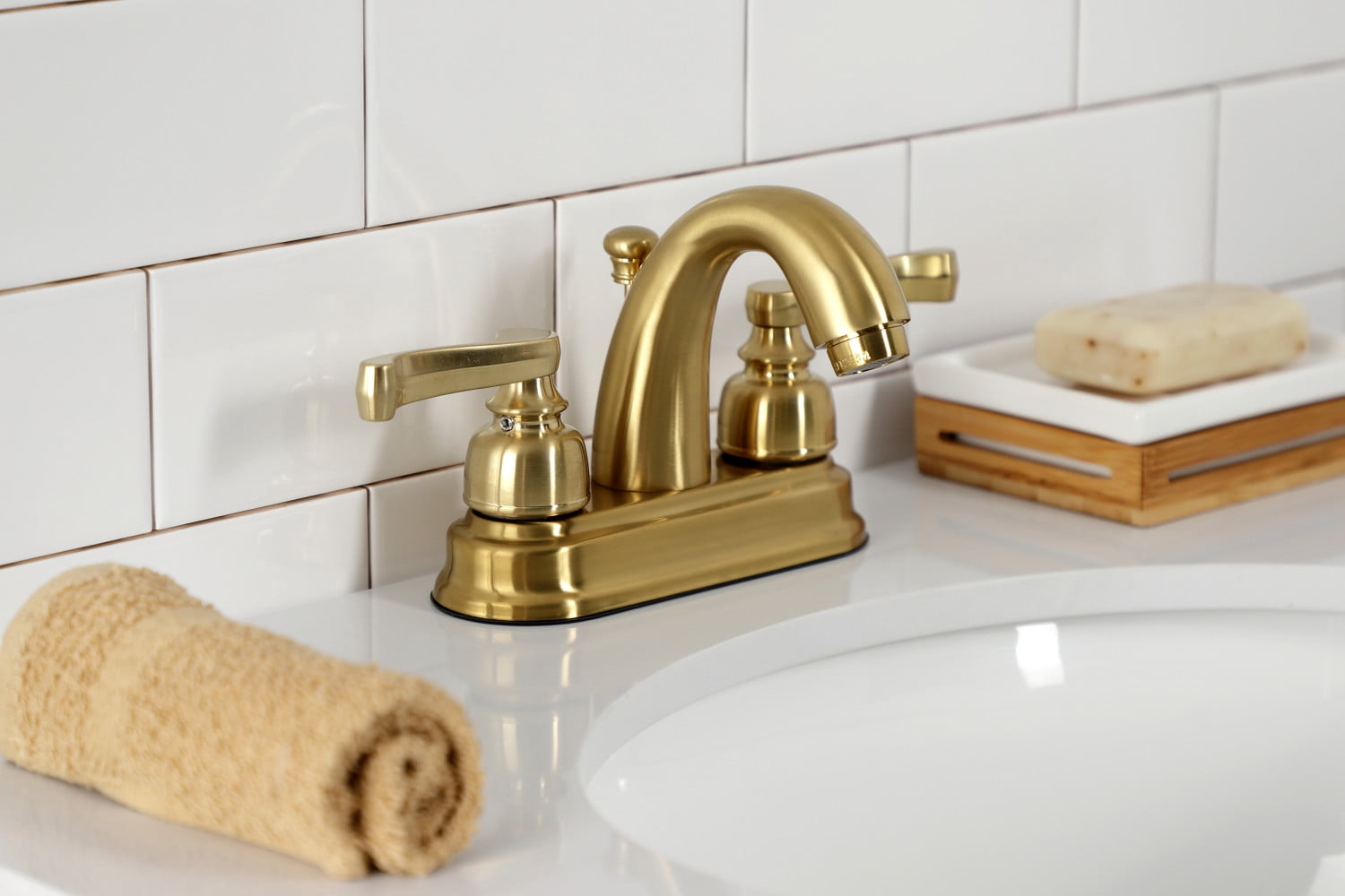 Kingston Brass KB5617FL 4 in. Centerset Bathroom Faucet, Brushed Brass