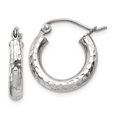 thumbnail image 1 of 14k White Gold Diamond-cut 3mm Round Hoop Earrings, 1 of 3