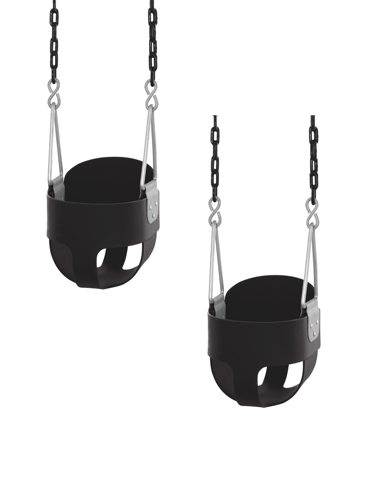 Outdoor Heights High Back Full Bucket Toddler & Baby Swing Set for Backyard Swing with Vinyl Coated Chain (2, Black)