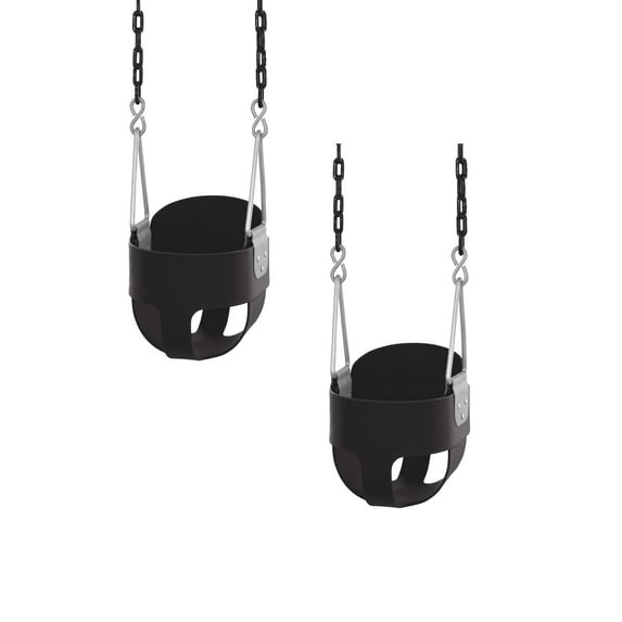 Outdoor Heights High Back Full Bucket Toddler & Baby Swing Set for Backyard Swing with Vinyl Coated Chain (2, Black)