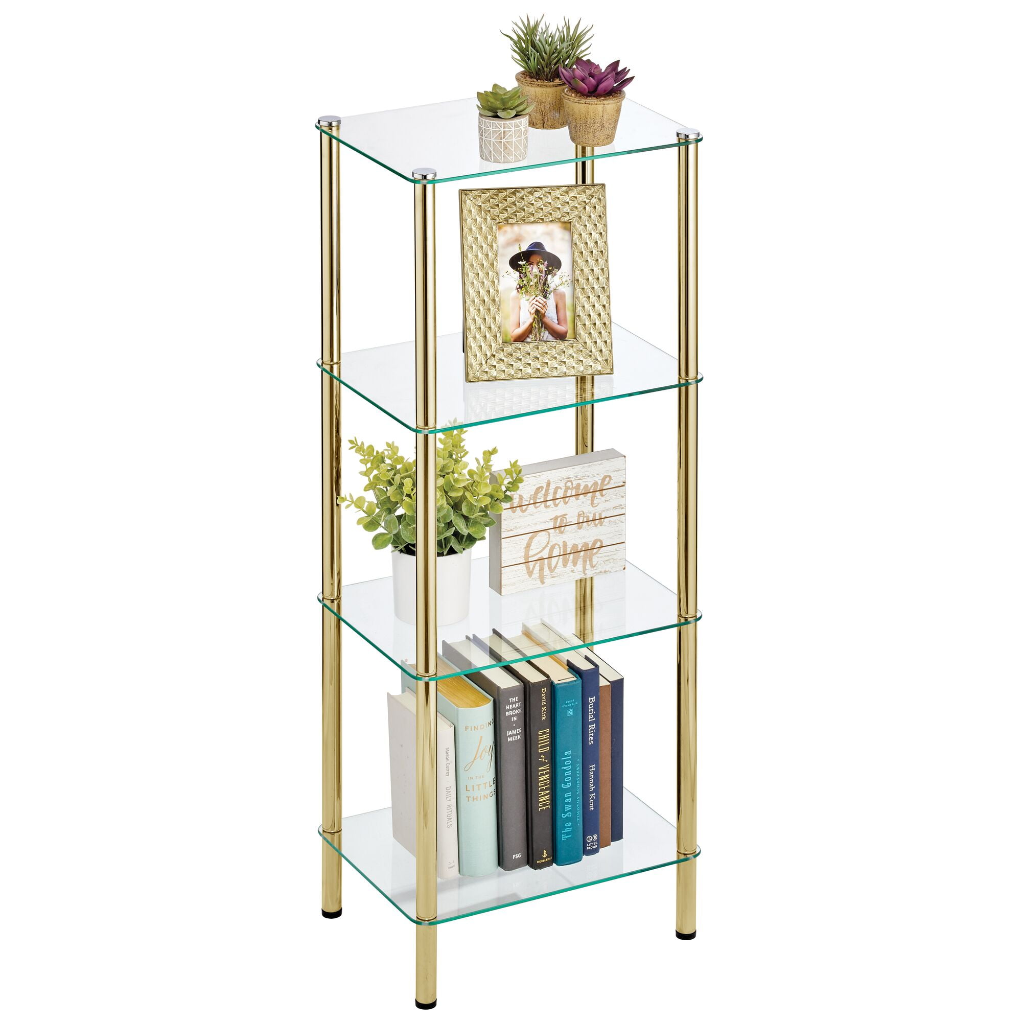 mDesign Metal/Glass 3-Tier Storage Tower with Open Glass Shelves - Chrome/ Clear