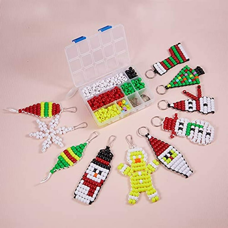 1Box DIY Make 10PCS Christmas Theme Bead Pets Kit 8mm Pony Beads Assortment Box Set with Key Ring Lanyard Clips Instruction