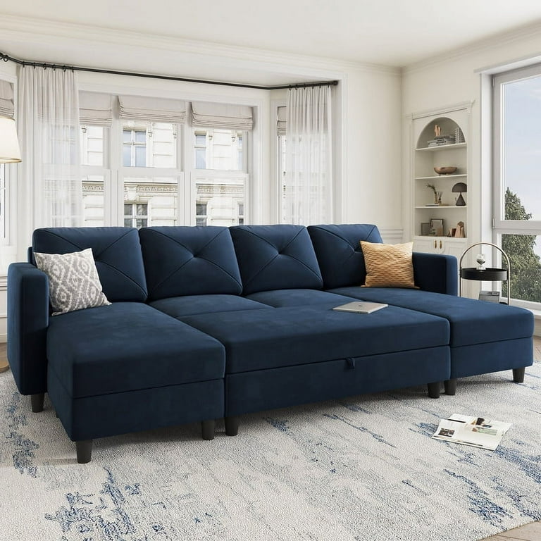 HONBAY Modern Sleeper Sofa Couch Bed in Dark Blue for Living Room