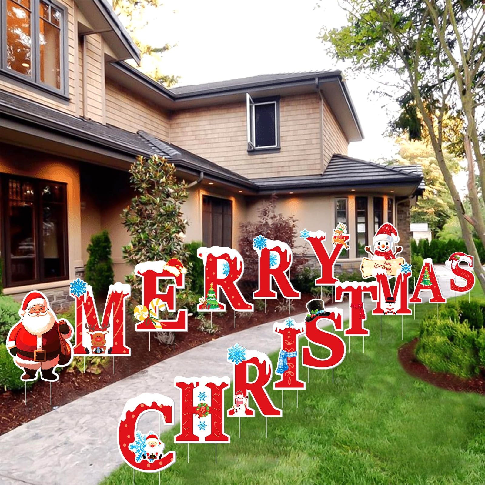 Ayieyill Merry Christmas Sign for Yard, 16Pcs Large Waterproof Christmas Yard Sign Decorations, Merry Christmas Sign Outdoor Lawn