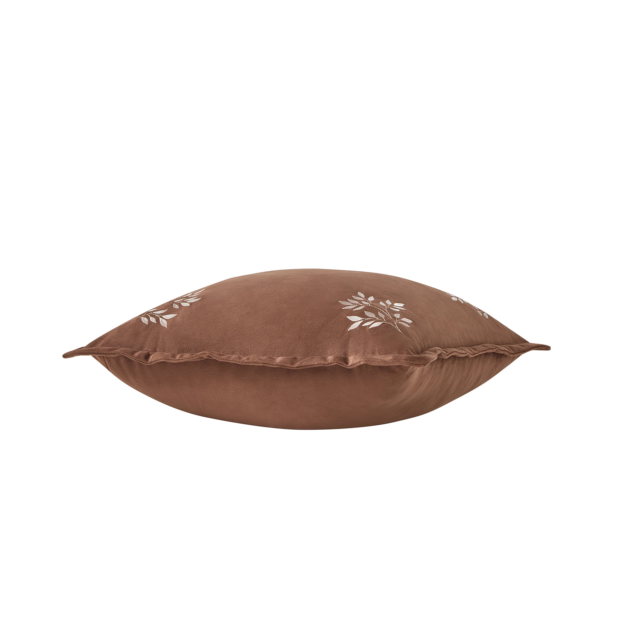 My Texas House 18 in x 18 in Brown Embroidered Leaves Velvet Decorative Pillow