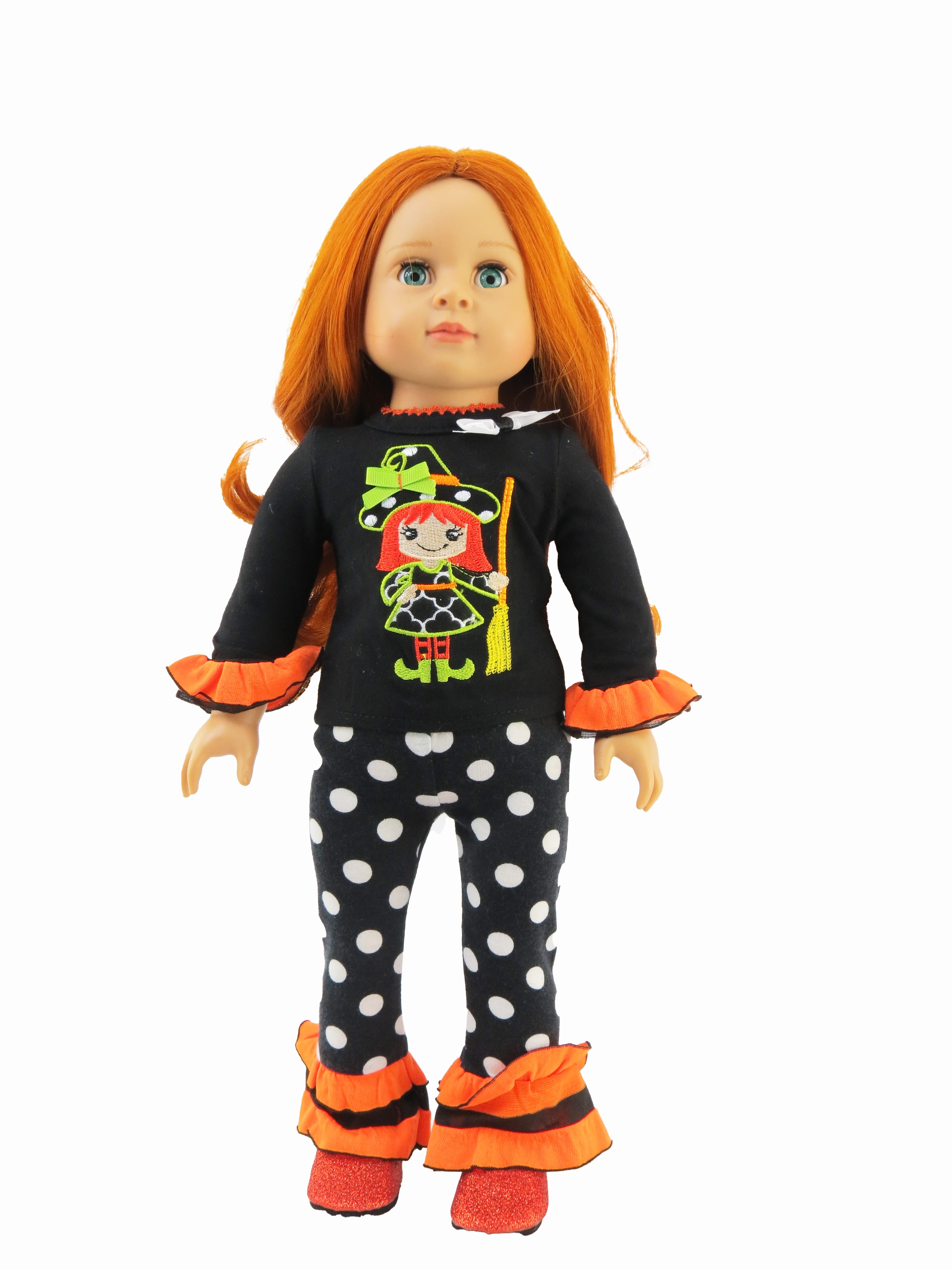 Little Witch Polka Dot Pant Set Halloween Costume For 18 Inch Doll