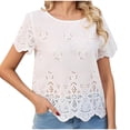 thumbnail image 4 of Summer Tops for Women Plus Size Round Neck Casual Short Sleeve Shirt Womens Blouses White M, 4 of 8