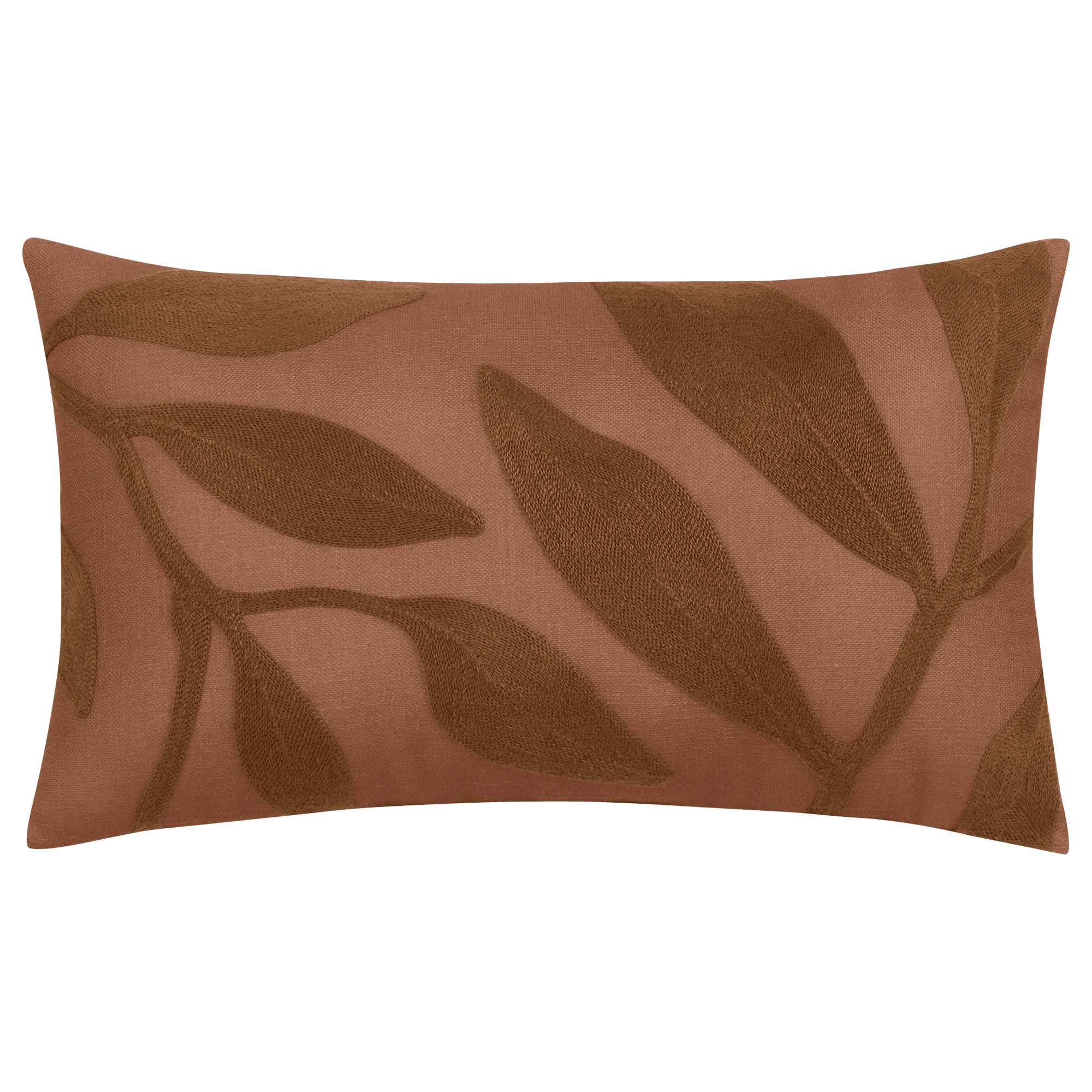 Bouclair Embroidered Leaf Lumbar Cushion, Terracotta & Brown