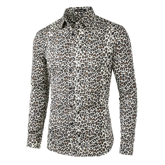 INSPIRE CHIC Big & Tall Men's Leopard Print Button Down Long Sleeve Shirt