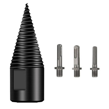 

42mm Wood Splitting Drill Bit with 3 Different Sizes Adapter High Efficiency Wood Splitting Tool Non-Slip for Farm Camping Outdoor