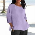 thumbnail image 5 of Outfmvch linen shirts for women elbow length tops for women button down shirts for women Ladies' Fashionable Casual Cotton And Linen Sleeve Seven Quarter Sleeve Top T Shirt Purple 3XL, 5 of 8