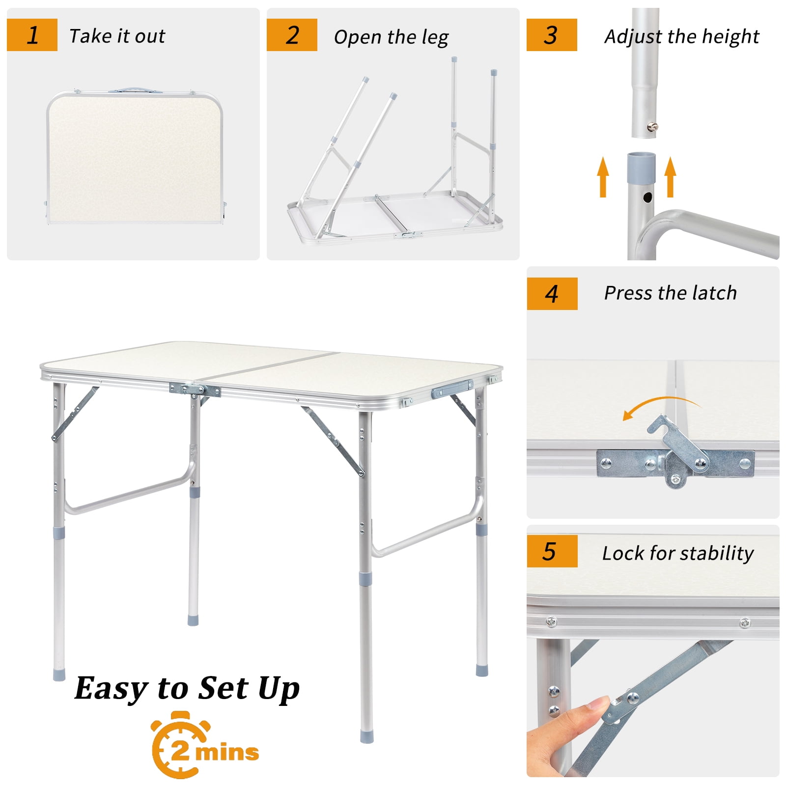 90 x 60 x 70cm Home Use Aluminum Alloy Folding Table White