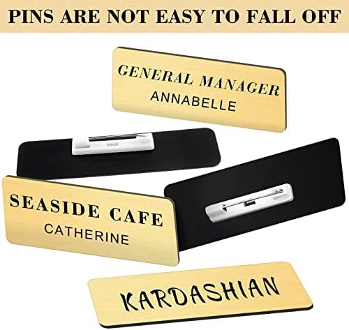 Quivanta 100 Pieces Name Tags with Pins 1 x 3 Inches Blank Name Tags Reusable ID Badge Holders with Clip for Office Workers Students Employee Custom(Gold)