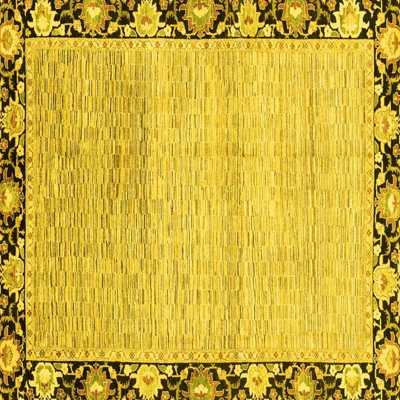 Ahgly Company Machine Washable Indoor Square Abstract Yellow Modern Area Rugs, 6' Square