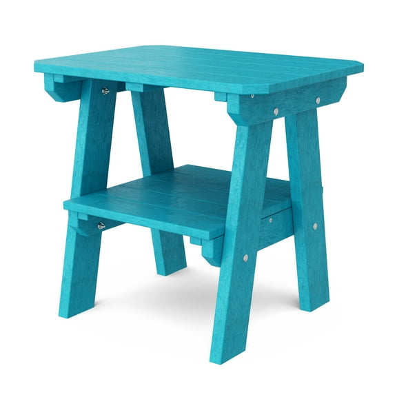Wildridge Heritage Two-Tier End Table, Aruba Blue - Outdoor Weather Resistant Recycled Plastic Furniture for Patio