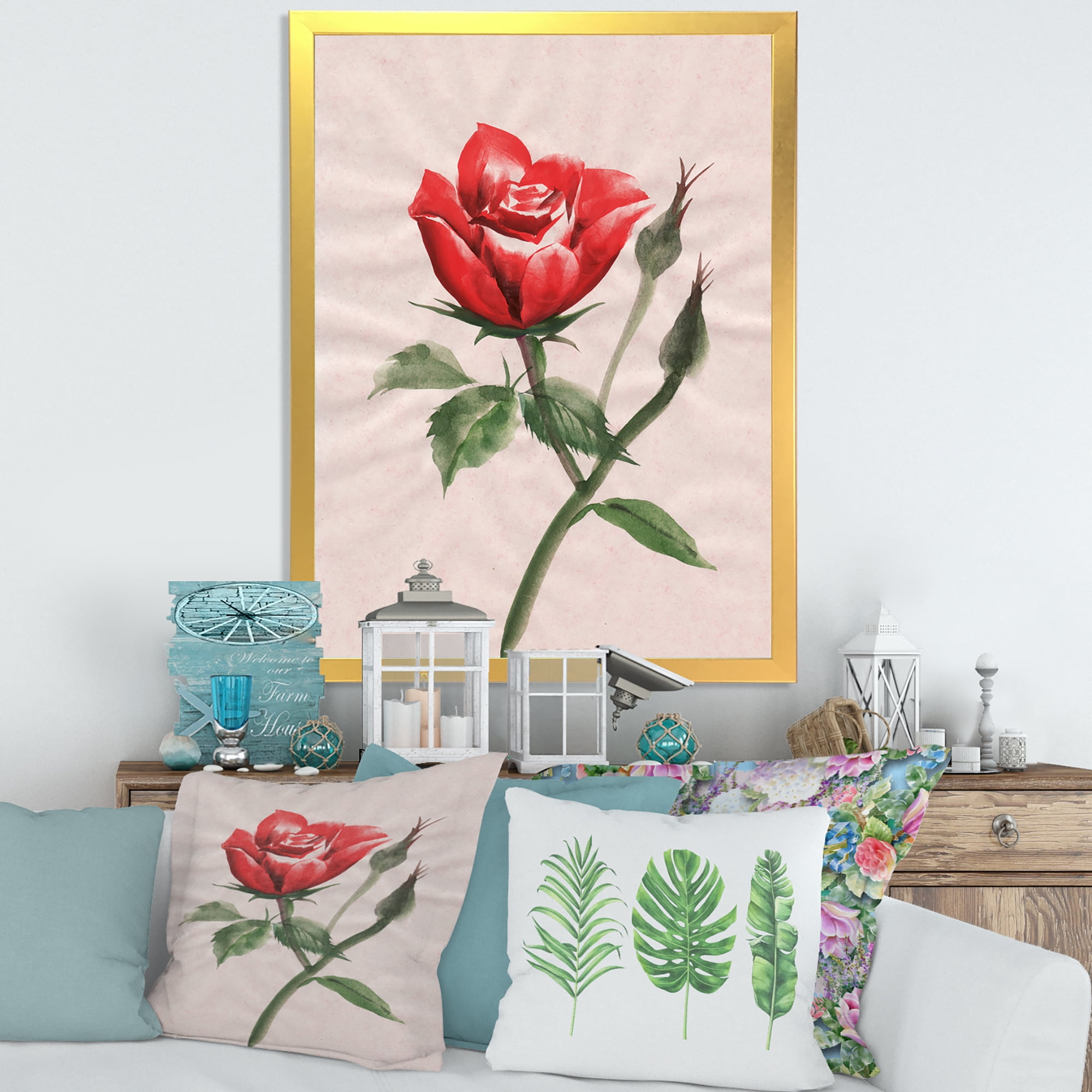Designart 'Ancient Red Rose Flower II' Traditional Framed Art Print