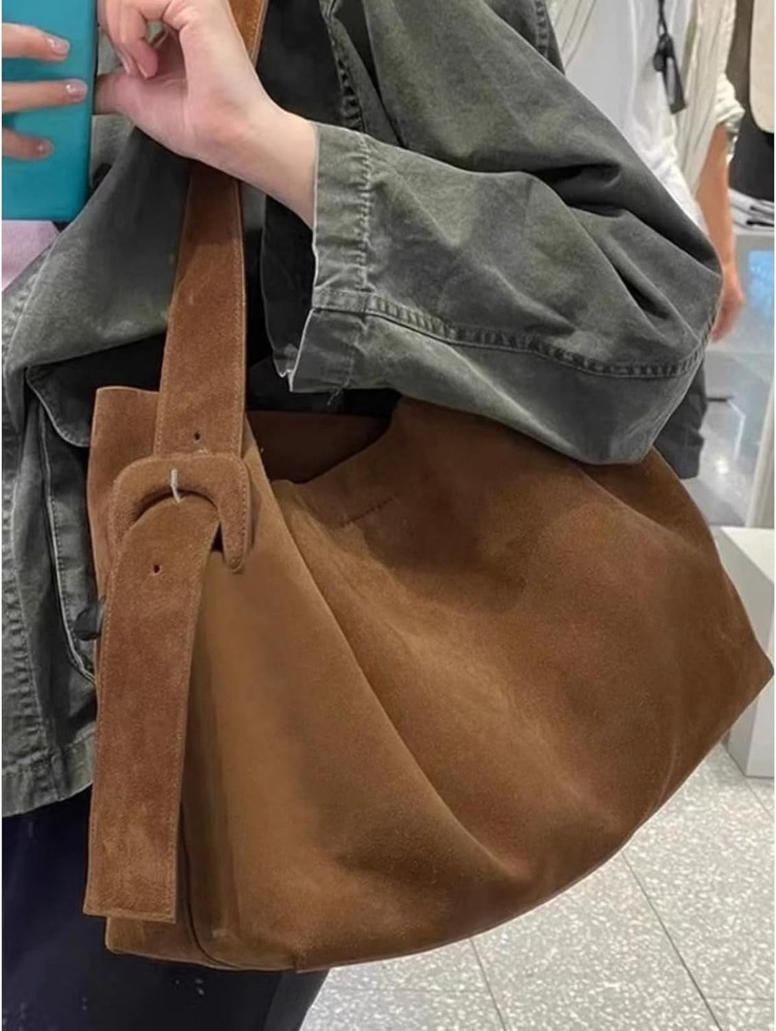 SPEKSEE Suede Tote Bag for Women Large Tote Purse Handbags Crossbody Designer Purse Vintage Soft Suede Working Bag