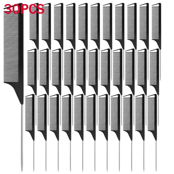 30 Pcs Rat Tail Combs Bulk Steel Pin Rat Tail Carbon Fiber Heat Resistant Teasing Combs Fine Tooth Pintail Braiding Hair Tools for Stylists Salon Sectioning Detangling