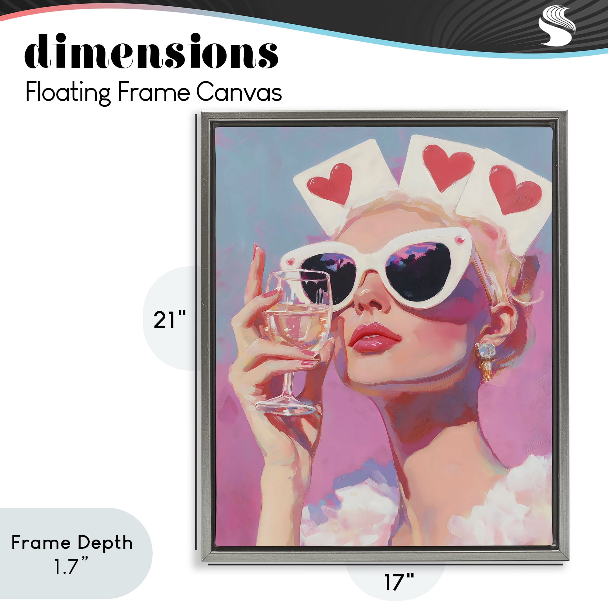 Stupell Industries Queen of Hearts Retro Glam Gray Framed Floater Canvas Wall Art, design by The Prints Vibe