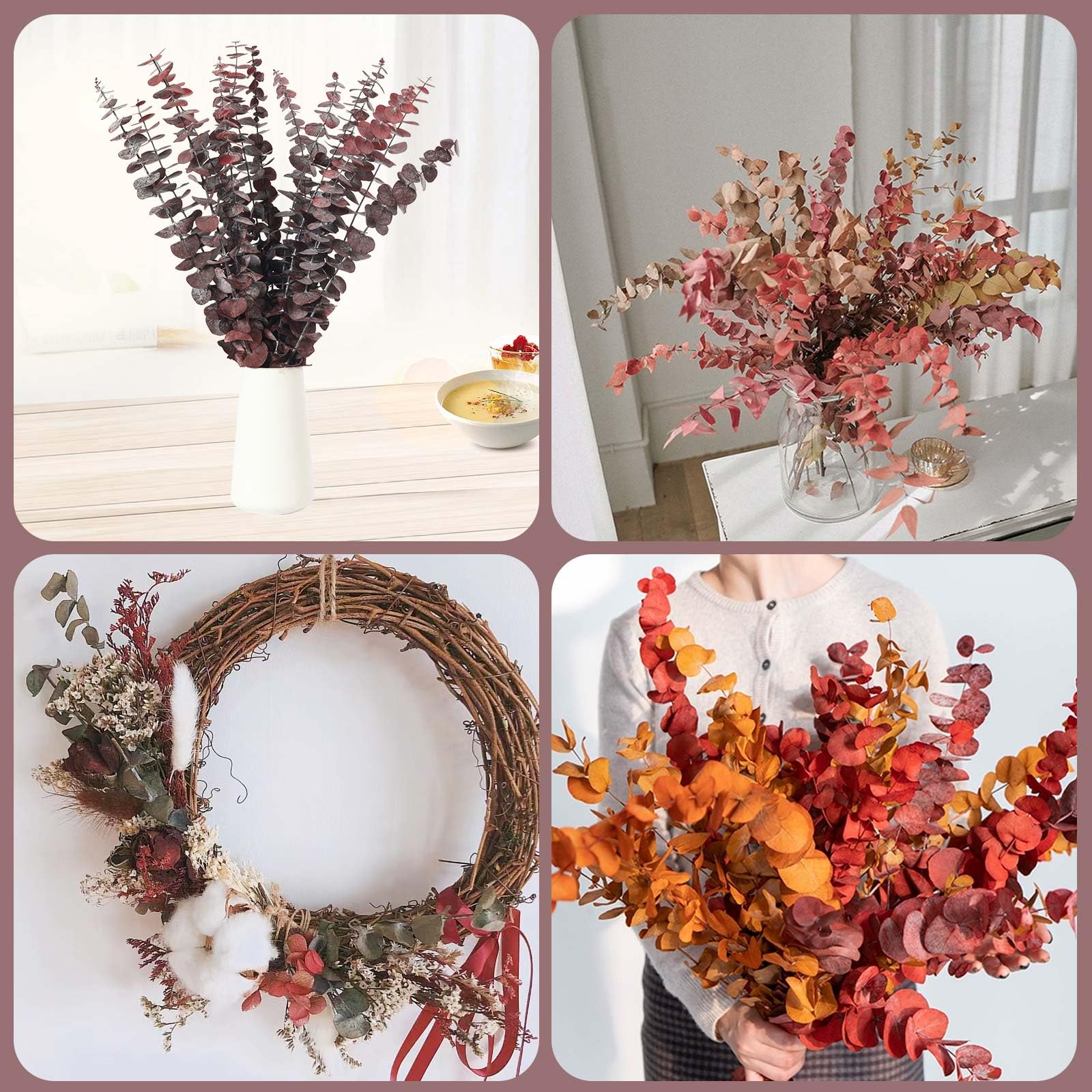 40 Pcs Red Dried Preserved Eucalyptus Stems for Shower Trianu 17'' Real Hanging Eucalyptus Leaves, 100% Natural Fresh Eucalyptus Shower Greenery Plants for DIY, Wedding, Home Vases Decor