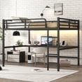 thumbnail image 3 of Leumius Queen Size Loft Bed with Desk,Metal Bed Frame with Power Outlet and LED Lights,Space-Saving,Noise Reduced,Black, 3 of 12