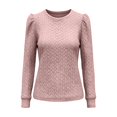 thumbnail image 3 of Crewneck Sweatshirts Women Puff Sleeve Twist Texture Knit Tops Long Sleeve Gym Loose Fit Plain Lounge Daily Shirts Hiking Clothes Fall Fashion 2026 Game Day Outfits Cute Fitness Clothing Sweatshirts, 3 of 4