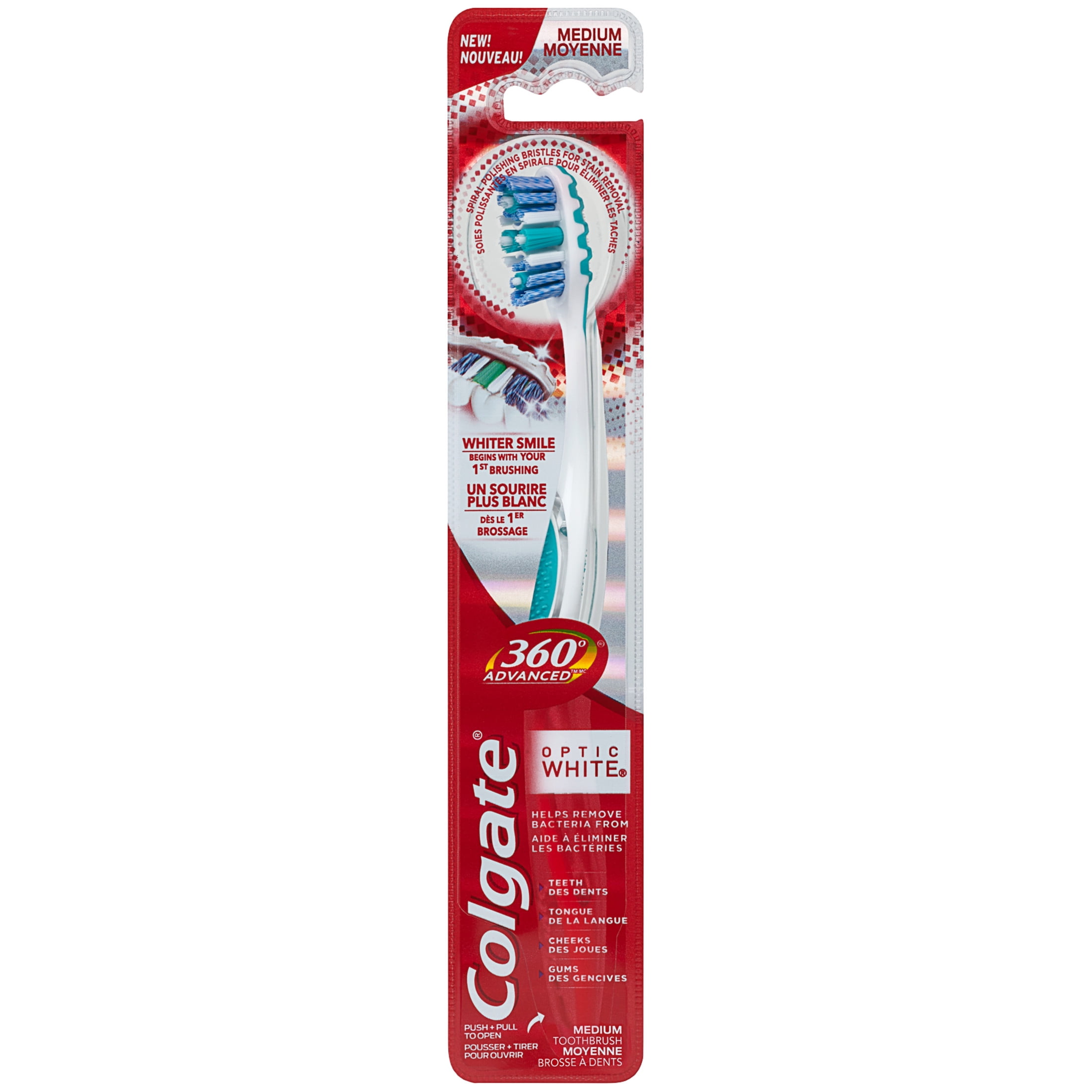 (3 pack) Colgate 360 Advanced Optic White Adult Manual Toothbrush, Medium