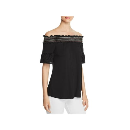 Design History Womens Smocked Flutter Sleeves Pullover Top