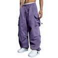 thumbnail image 2 of Caqnni Men's Parachute Cargo Pants Baggy Casual Harem Sweatpants Elastic Waist Flap Pockets Baggy Pants Drawstring Trousers with Pockets (Purple,XL), 2 of 9