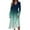 Cyan, variant on Women's Autumn Winter Casual V-Neck Long Sleeve Gradient Print Long Dress, Sky Blue, Size L