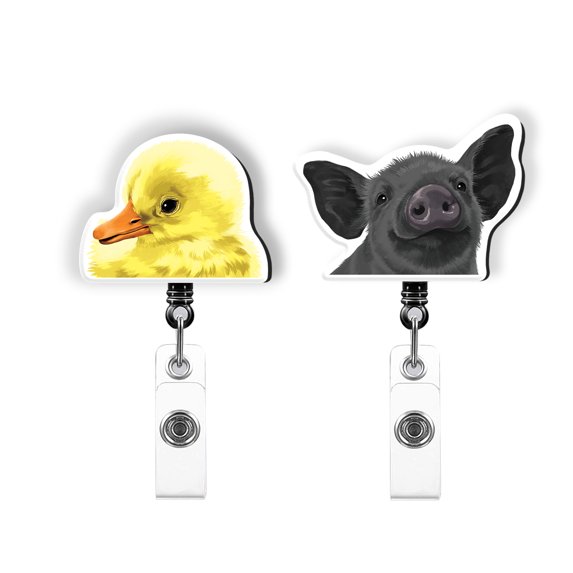 WIRESTER Set 2pcs Design Acrylic Key Card Holder Belt Clip Reel Id Badge Retractable - Baby Pig Duck