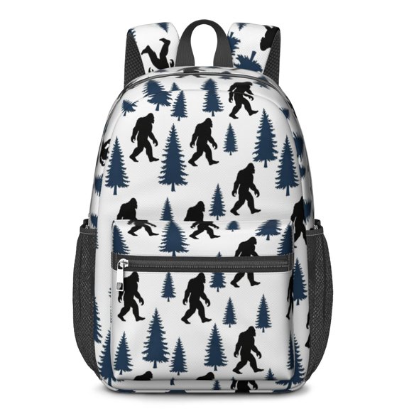 Bigfoot and Tree White Pattern 17" School Backpacks for Teens,Waterproof Oxford Fabric,S-Shape Padded Straps for School,Travel,Hiking,Camping