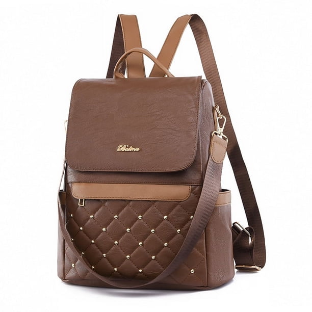 Mochila de mujer de piel suave retro de gran capacidad, bolso de hombro multiusos, mochila informal para mujer
