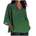 thumbnail image 3 of TaTaai Women's V Neck Casual Blouse, Printed Linen Look Shirt, Three Quarter Sleeves with Roll Tab for Summer Gift, 3 of 5