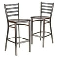 thumbnail image 2 of BizChair 2 Pack Silver Antique Finish with Clear Coat Ladder Back Metal Restaurant Barstool - Walnut Wood Seat, 2 of 7