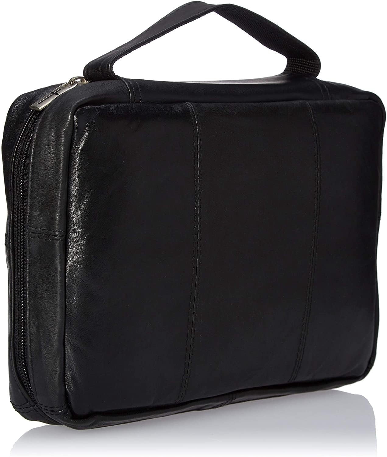 Large Cross Bible Book Cover Genuine Leather with Handle Black