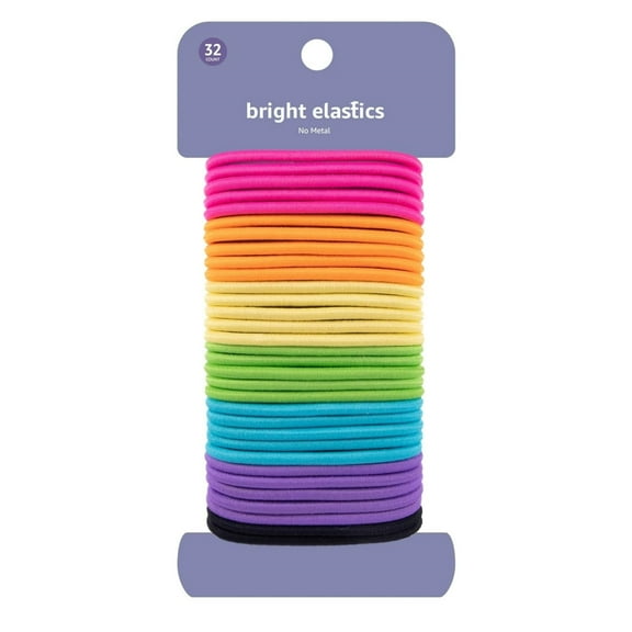 Pony Tail Hair Ties - Bright 4 MM Elastics for All Types, 32 Count