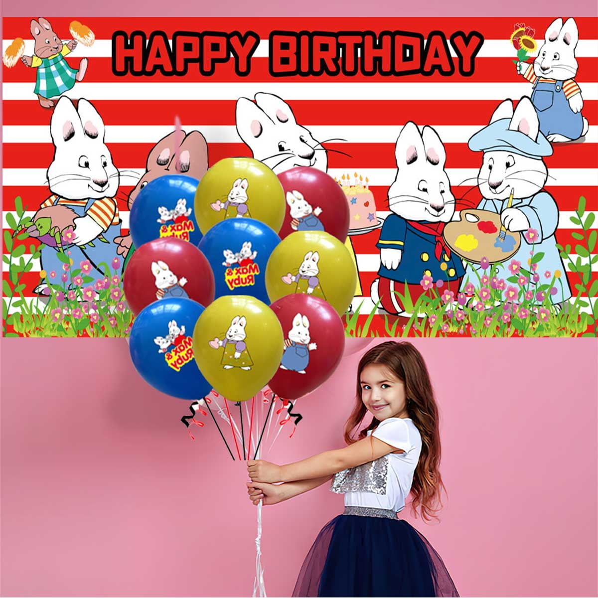 Max and Ruby Party Supplies Latex Balloons Decor Banner Backdrop Kit Birthday Decorations