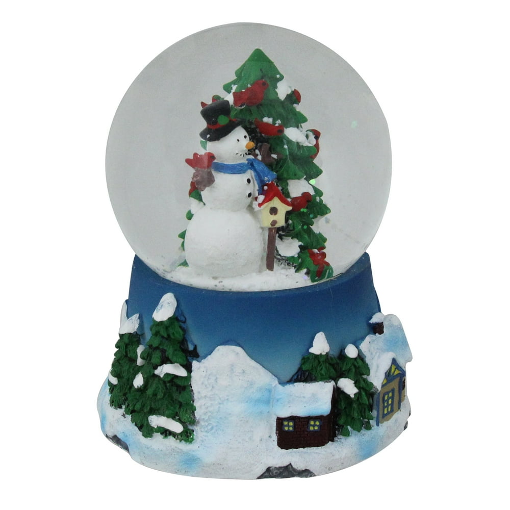 5&quot; Musical Snowman, Red Cardinal and Christmas Tree Snow Globe