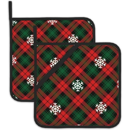

JUSIP Retro Christmas Plaid Pot Holder Set of 2 Herbs and Wild Flowers Kitchen Heat Resistant Potholder for Women Men BBQ Cooking Baking