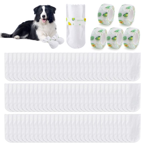 100 Pieces Waterproof Non-Reusable Dog Booties, Medium-Sized Dog Feet Covers Protectors Shoe with Adjustable Self-Adhesive Bandage, Pet Paw Cover Boots for Outdoor & Indoor Walking (M)