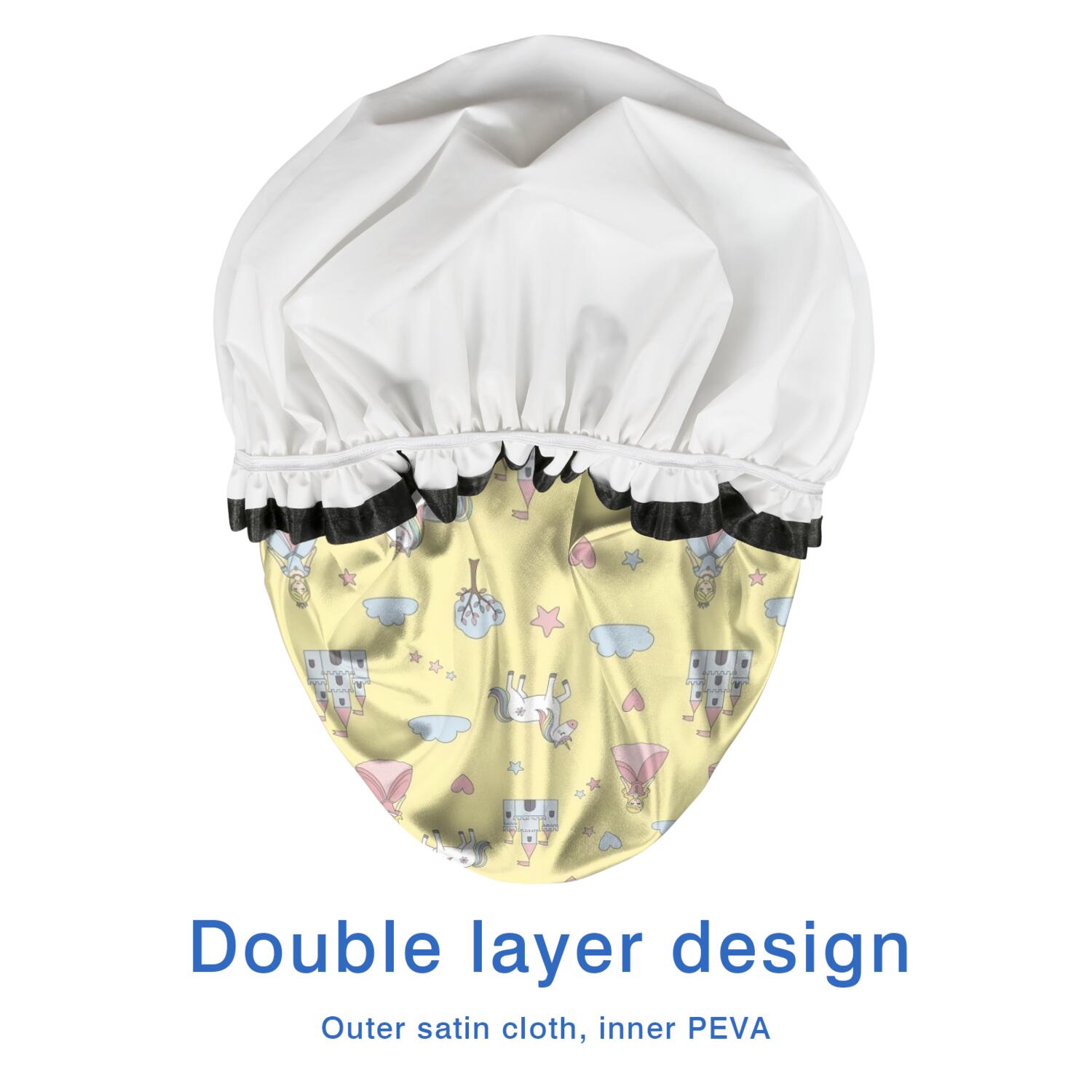 Shower Caps,Yellow Princess Unicorn Pattern Waterproof Shower Cap for Women 4 Pieces,Double Reusable Hair Cover for Shower PEVA Elastic Stretch Hem