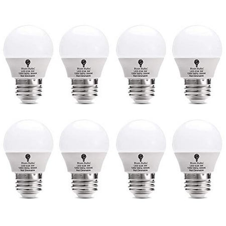 

8 Pack BlueX 3W LED Light Bulb G14 3000K Warm White - 25W Equivalent - E26 Base 120V - Small Night Light Bulbs for Bedroom Ceiling Fan Table Lamp Kitchen Pendant Fixtures Dinning Room