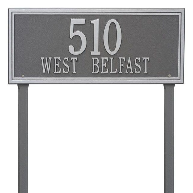 Whitehall Products 6115PS Estate Lawn Two Line Double Line Address Plaque, Pewter & Silver