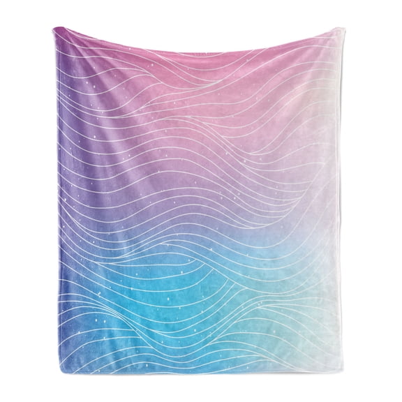 Abstract Soft Flannel Fleece Throw Blanket, Nebula Sky Inspired Ombre Effect Pattern Waves and Spots, Cozy Plush for Indoor and Outdoor Use, 60" x 80", Pale Pink Pale Blue, by Ambesonne