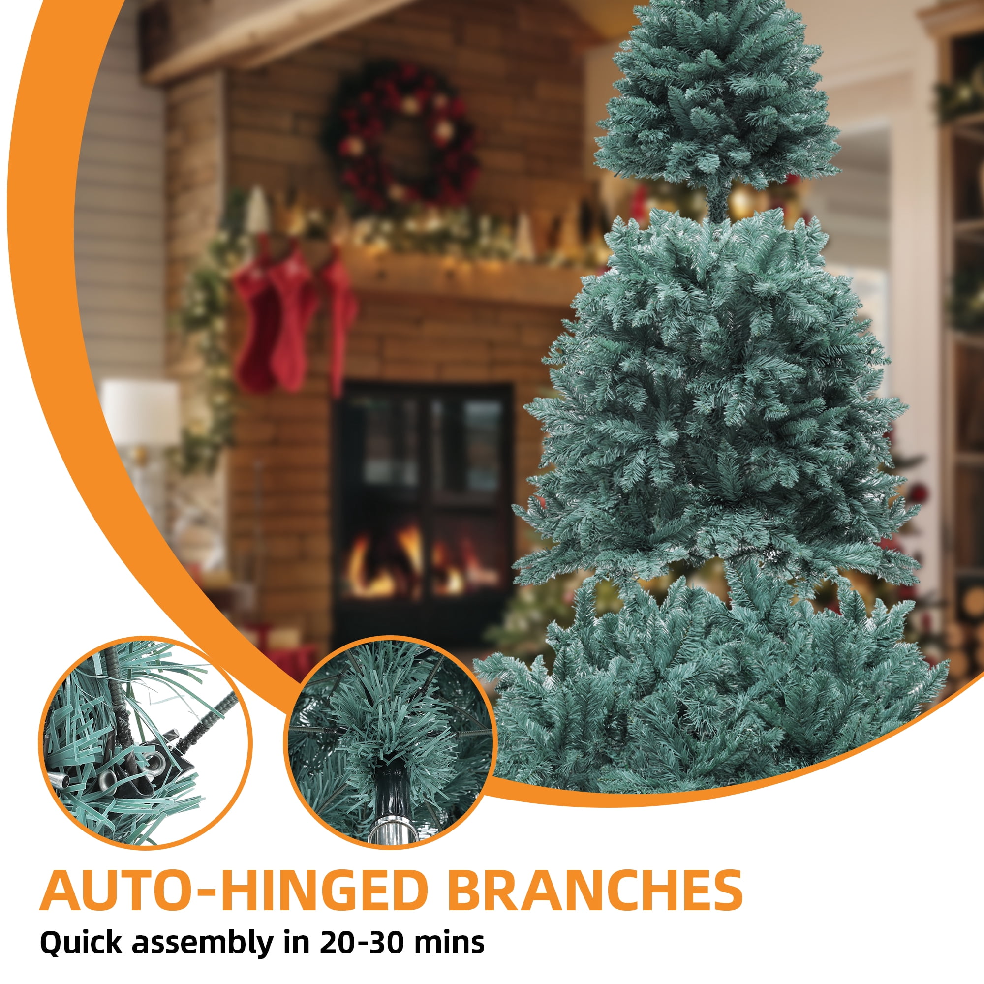 Uforic 6ft Pre-Lit Spruce Artificial Christmas Tree,Hinged Artificial Christmas Tree with 880 Branch Tips,300 Warm-White Lights, for Home, Office, and Party Decor