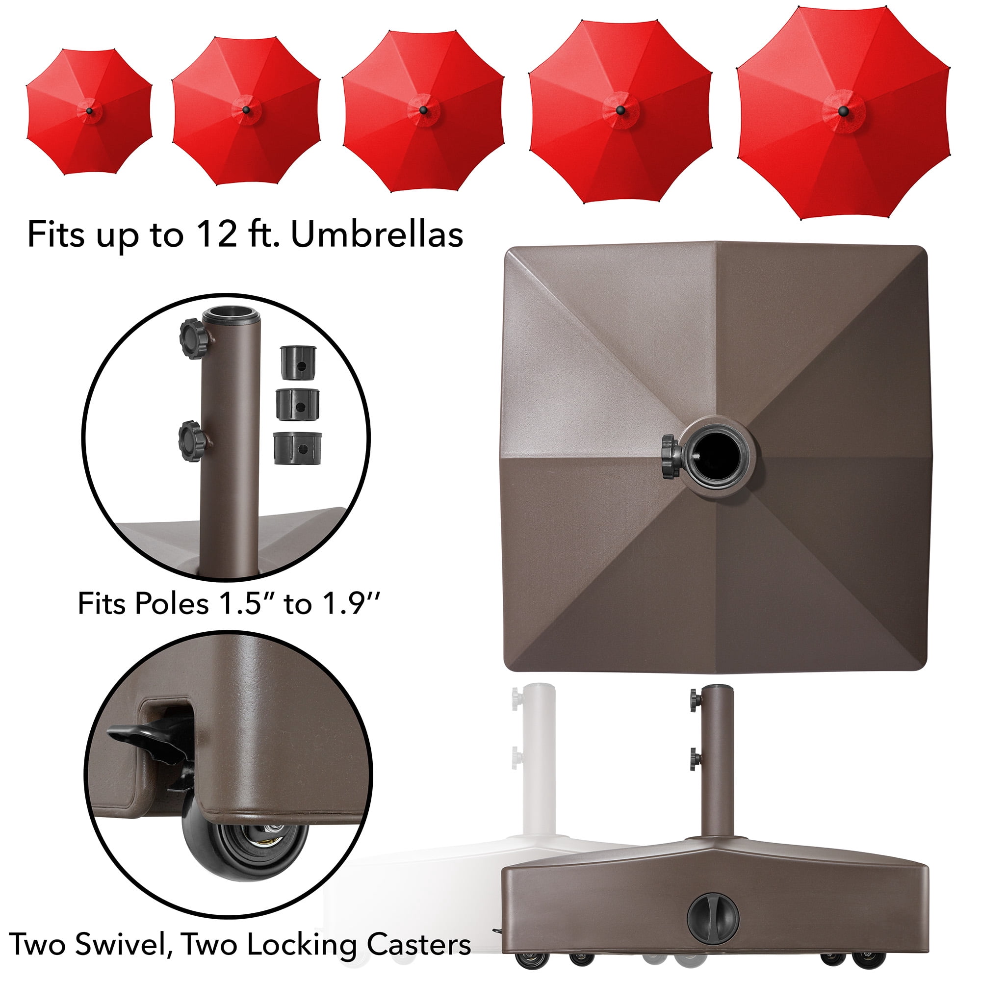180lb Capacity Fillable Mobile Umbrella Base Stand with 4 Wheels - Brown